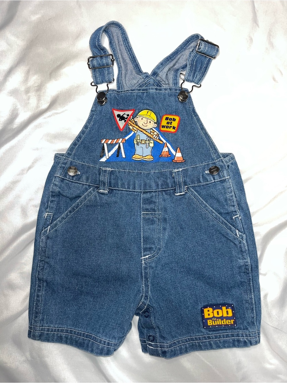 Vintage Bob the Builder Denim Toddler Bib Overalls Shortalls Boys Y2K 18M